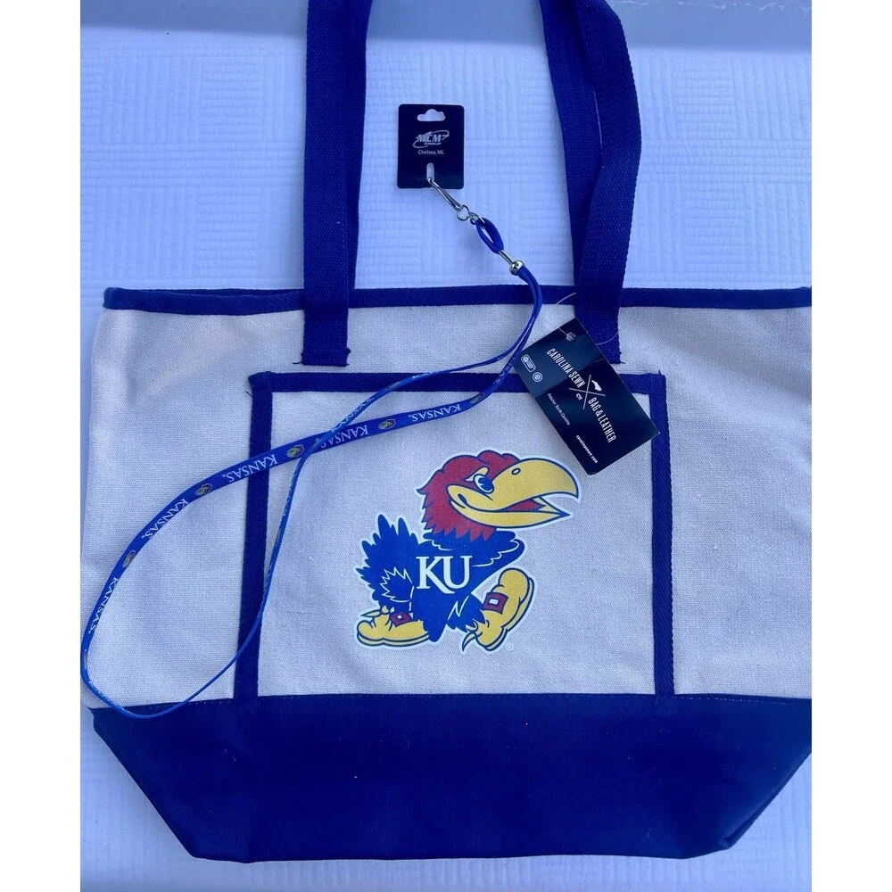 Kansas Jayhawks KU Canvas Tote Bag & Lanyard Set Carolina Sewn NCAA